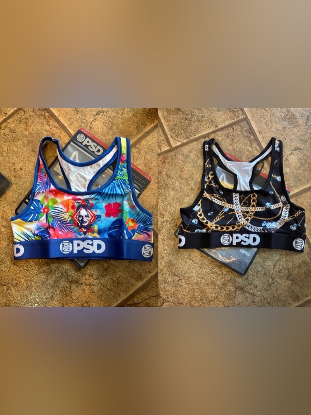 NWT *Bundle of 2* PSD Microfiber Blend Sports Bra Harley Quinn/Ice Chains sz S